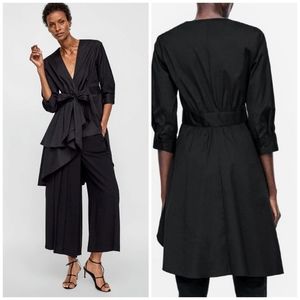 Zara Black Asymmetric Poplin Tunic Top